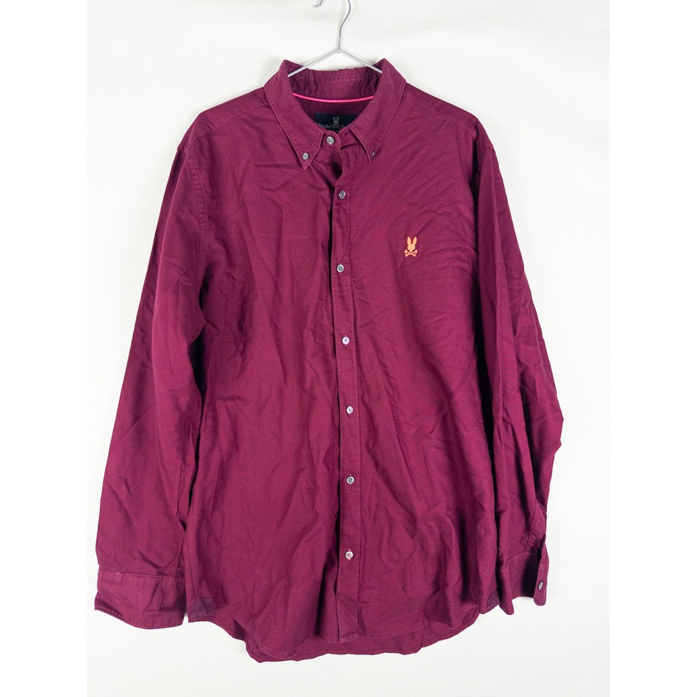 Psycho Bunny Pima Cotton Button Down Shirt Mens L Burgundy Embroidered Preppy St